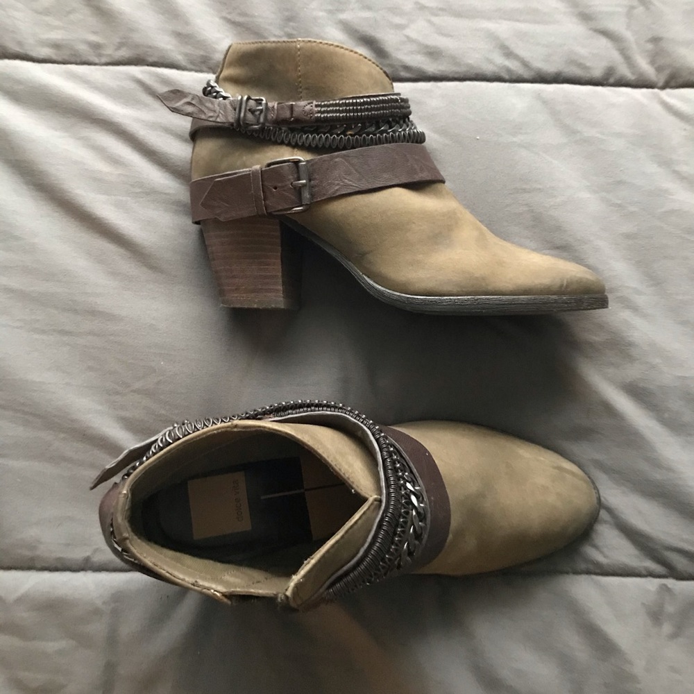 Greenish-brown ankle booties